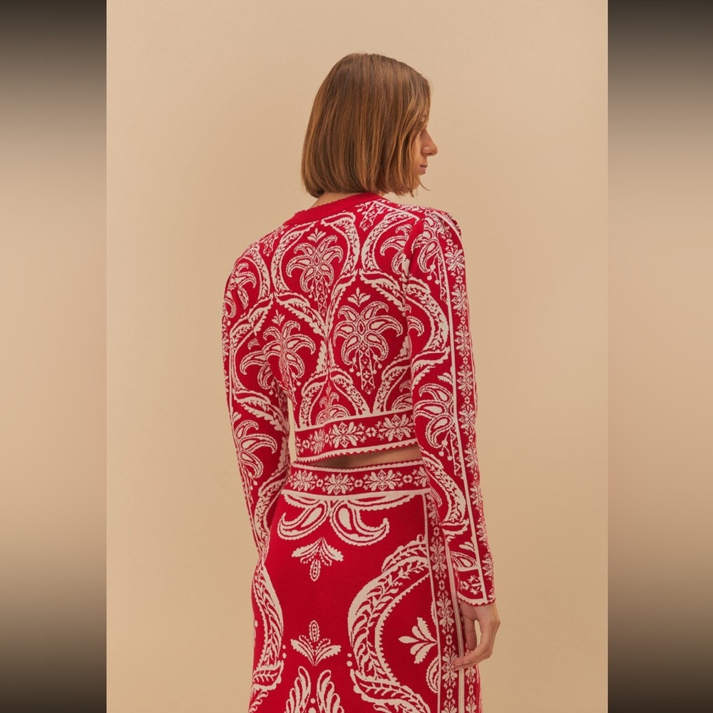 FARM Rio Red and White Patterned Cardigan NWT Size S - Picture 3 of 6